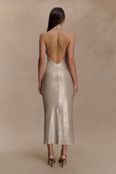 Carnation Sequin Halter Midi Dress - Gold